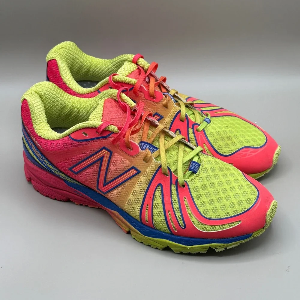 New Balance Womens Running Shoes Neon Pink Yellow Blue Sneakers Size 7.5 - Picture 1 of 9